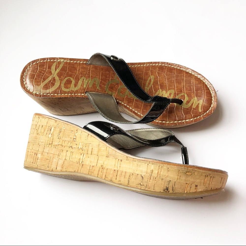 Sam Edelman Romy Black Patent Cork Wedge 9